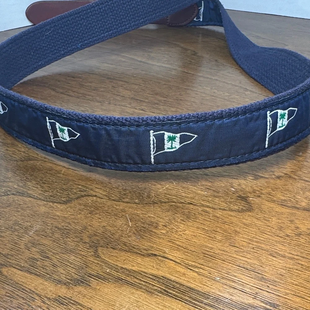 Leather Man Classic Mens Navy Woven Belt w/ Nautical Green & White Flags, sz 40